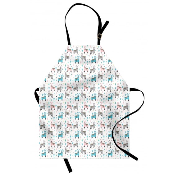 Llama Apron, Illustration of Cactus Plants and Animal with Orient Ornaments Ethnic, Unisex Kitchen Bib with Adjustable Neck for Cooking Gardening, Adult Size, Multicolor, by Ambesonne
