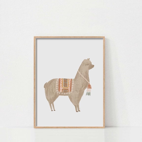 Llama Art Boho Nursery Wall Decor Cute Animal For Room Southwestern Poster Bohemian Home Poster, Stretched Canvas Size 16x24