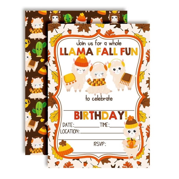 Llama Autumn Birthday Party Invitations