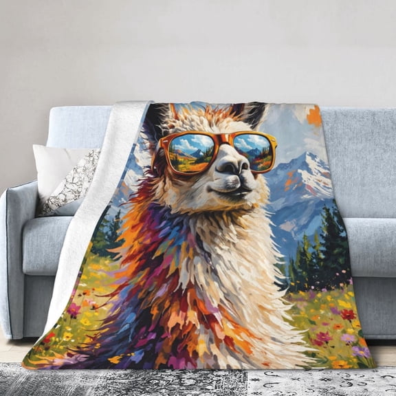 Llama Blanket Gift for Home Decor Soft Throw Blanket with Colorful Mountain Landscape 50x40