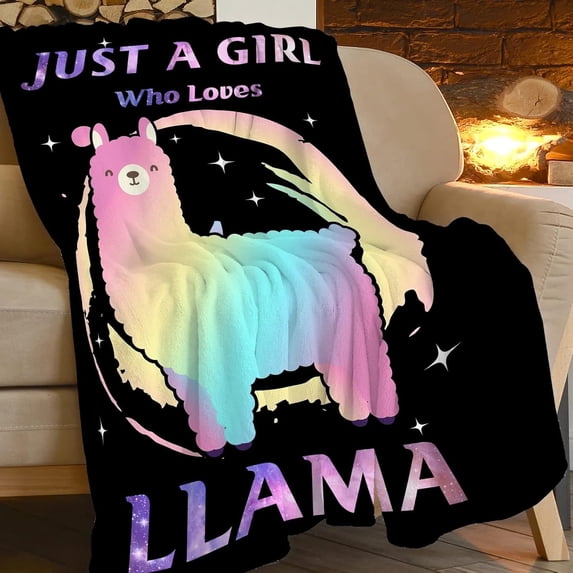 Llama Blanket for Girls Boys Llama Gifts Just A Girl Who Loves Llama Throw Blanket Super Soft Warm Cozy Plush Fleece Blanket for Kids Bed Decor 60"X80"