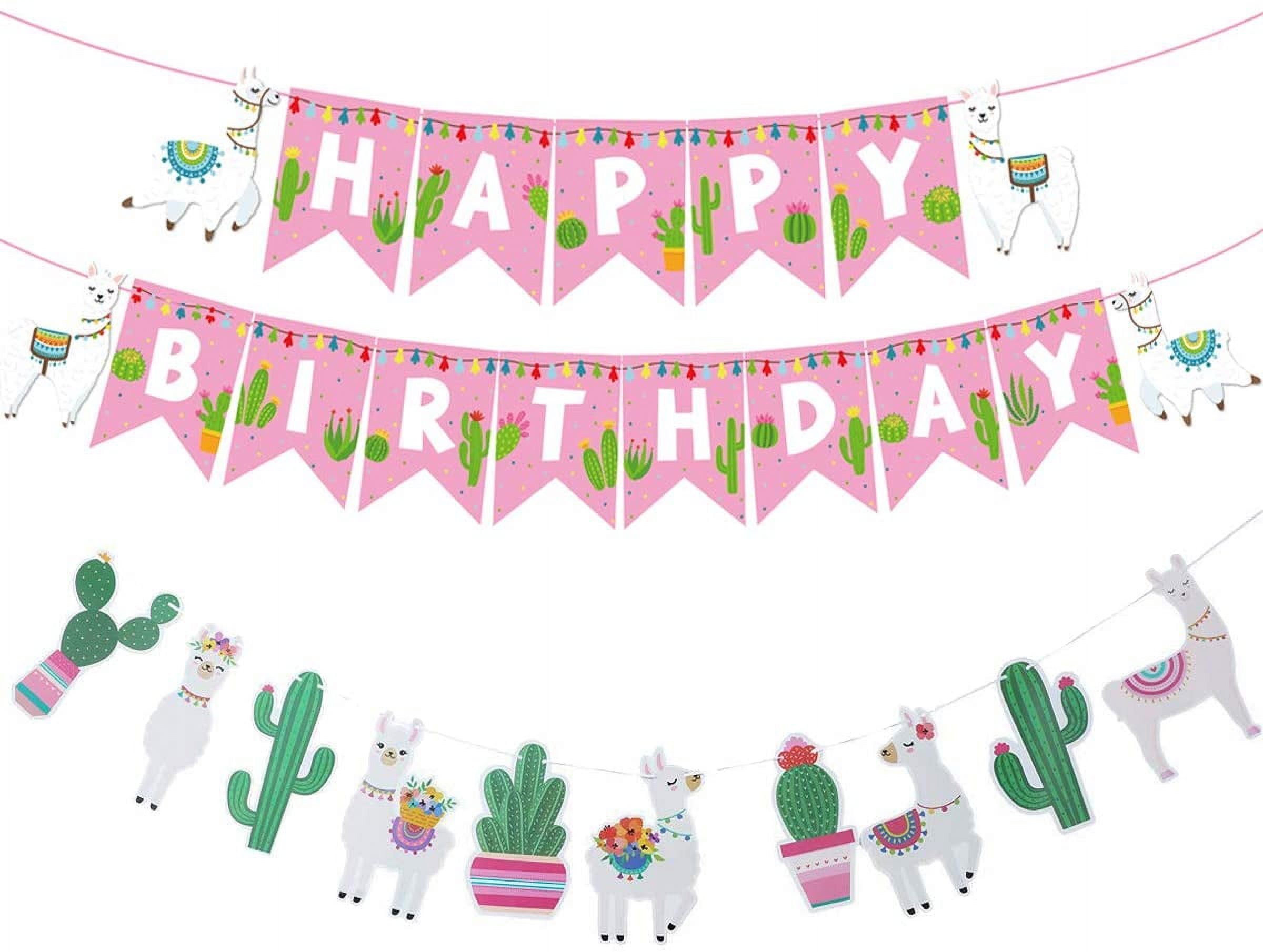 Llama Cactus Happy Birthday Banner Garland Decoration Set of 2 for Baby Shower Cino De Mayo Mexican Fiesta Centerpieces Party Graduation Supplies Hawaii Kids Llama Cactus Themed Party