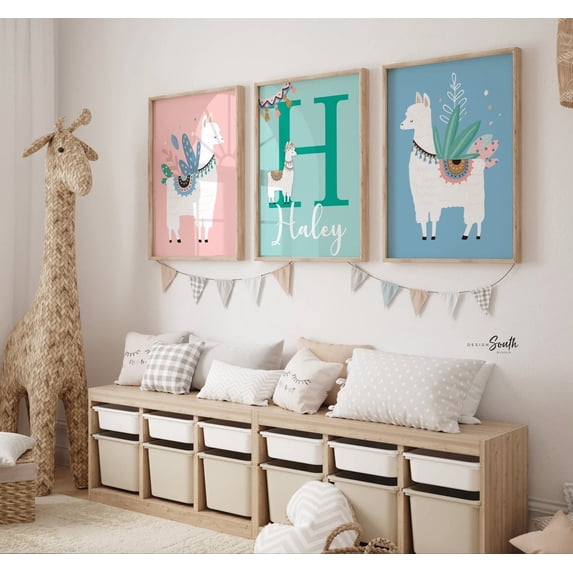 Llama Cactus Name Wall Art Prints, Boho Girls Nursery Decor - Walmart.com