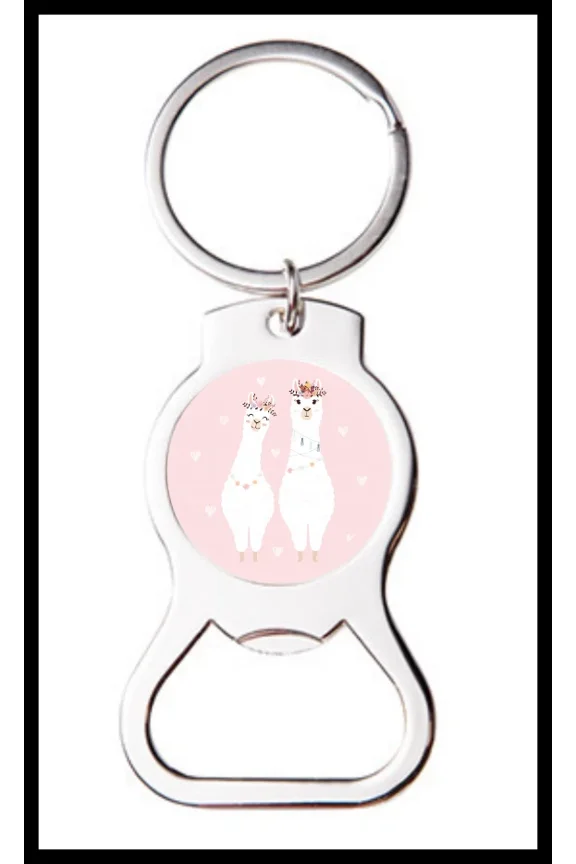 Llama Cartoon Art Hearts Love Best Friends Custom Bottle Opener Keyring Keychain