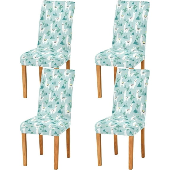 Llama Cartoon Cute Dining Chair Covers Set of 4, Stretch Kitchen Chair Slipcover Washable Removable Chair Covers Protector for Dining Room, Hotel and Ceremony