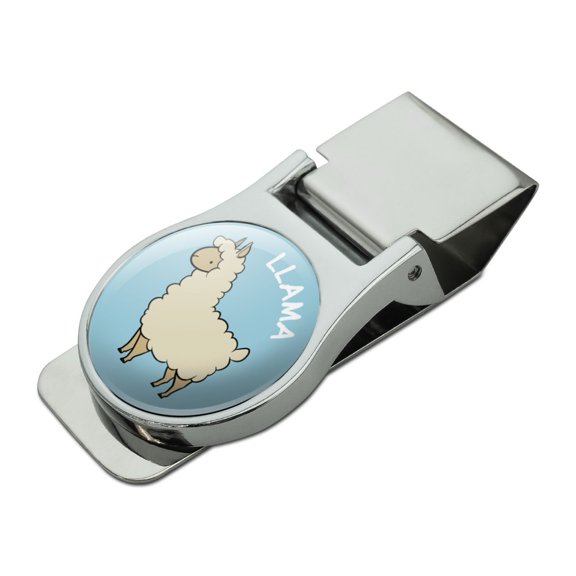 Llama Cartoon Satin Chrome Plated Metal Money Clip