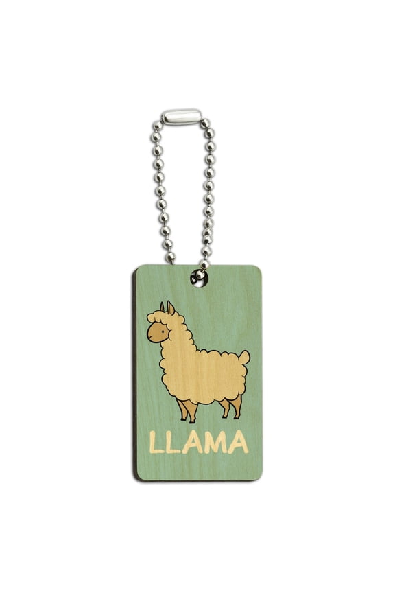 Llama Cartoon Wood Wooden Rectangle Keychain Key Ring