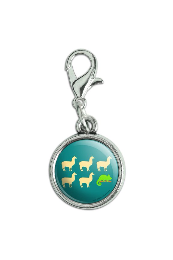 Llama Chameleon Funny Humor Antiqued Bracelet Pendant Zipper Pull Charm with Lobster Clasp