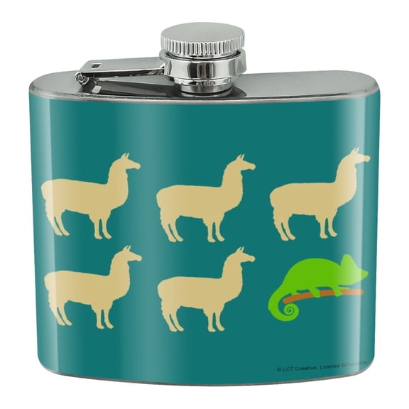Llama Chameleon Funny Humor Stainless Steel 5oz Hip Drink Kidney Flask