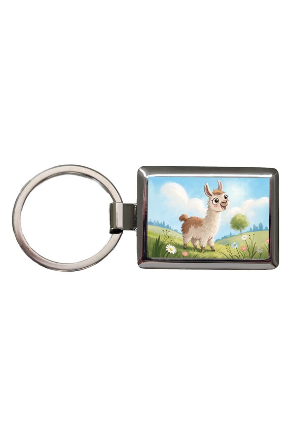 Llama Children's Illustration Style Metal Rectangle Keychain