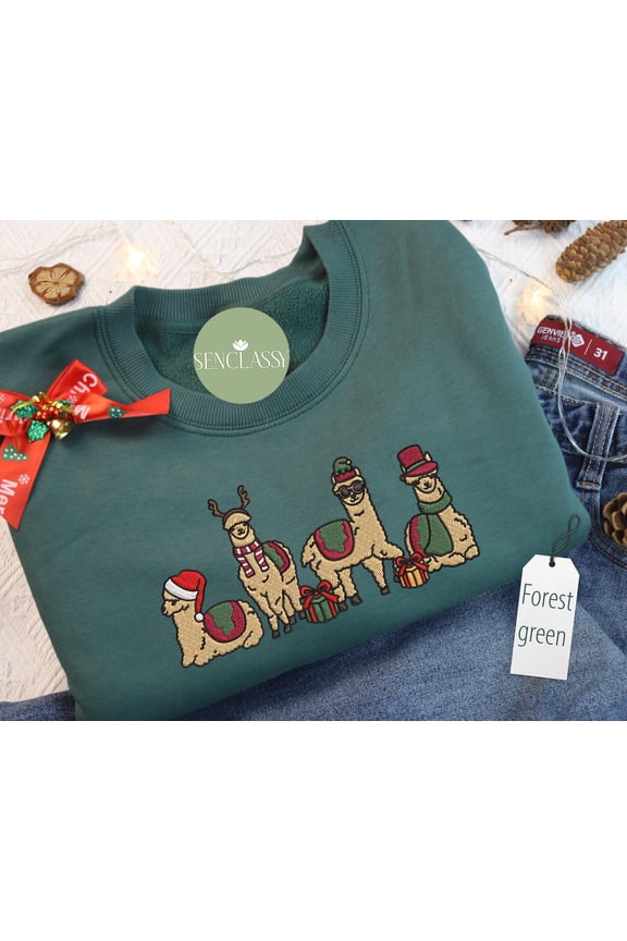 Llama Christmas Embroidered Sweatshirt, Llama Ugly Christmas Sweater, Funny Ugly Sweater Party Shirt, Festive Llama Winter, Llama Lover Gift