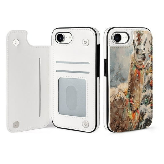 Llama Christmas Magic Leather Wallet Case for iPhone 16 Pro Max 16E 16SE4 16PRO Wallet Case Card Holder Flip
