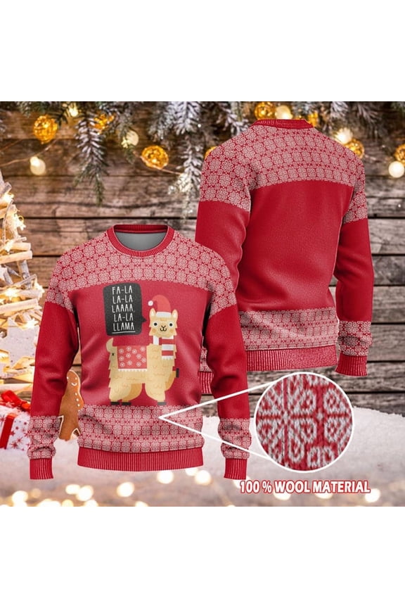 Llama Christmas Sweater Cute Fa La La La Llama Red Ugly Sweater