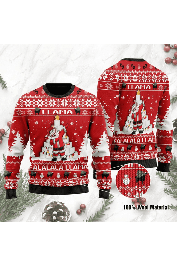 Llama Christmas Sweater Dabbing Santa Llama Falalala Llama Red Ugly Sweater