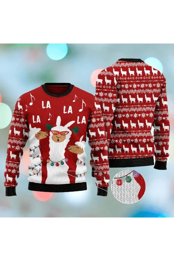 Llama Christmas Sweater Three Llamas Singing Christmas Red Sweater