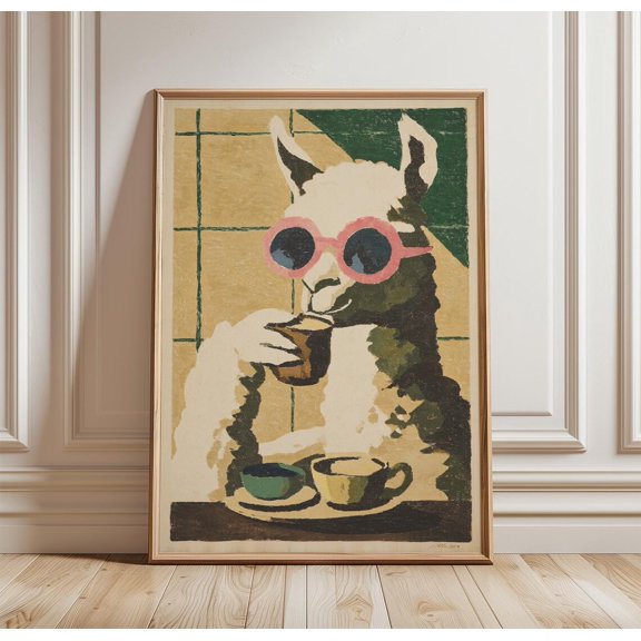 Llama Coffee Animal Wall Art Decor Unframed Paper Print