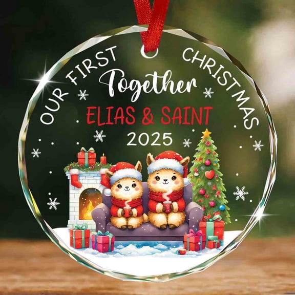 Llama Couple First Xmas Together Ornament, Personalized 1st Christmas Together Ornament, Gifts For Mr & Mrs Just Married, Customized Wedding Married Engaged Gifts For Newlyweds, Couple Ornaments