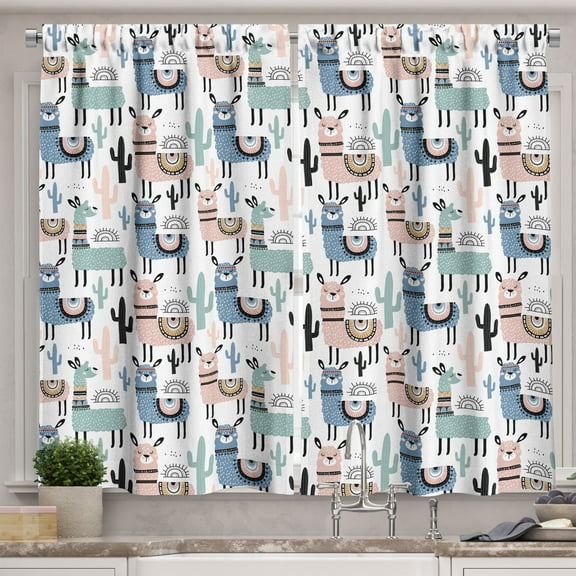 Ambesonne Llama Kitchen Curtains, Cartoon Design, 55"x39", Multicolor