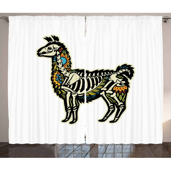 Ambesonne Llama Curtains 2 Panel Set, Sugar Skull Style Alpaca, 108" x 90", Multicolor