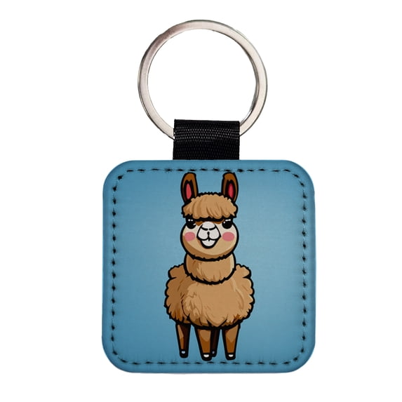 Llama Cute Faux Leather Square Keychain