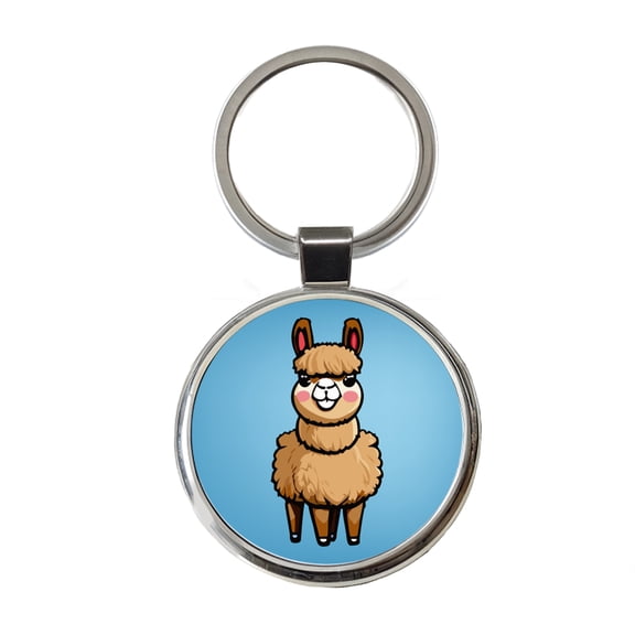 Llama Cute Metal Round Keychain