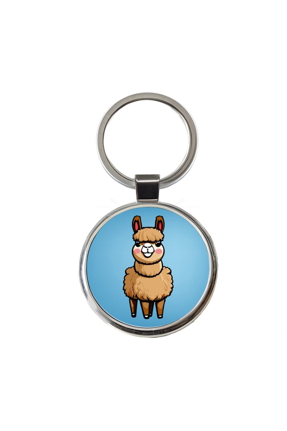Llama Cute Metal Round Keychain