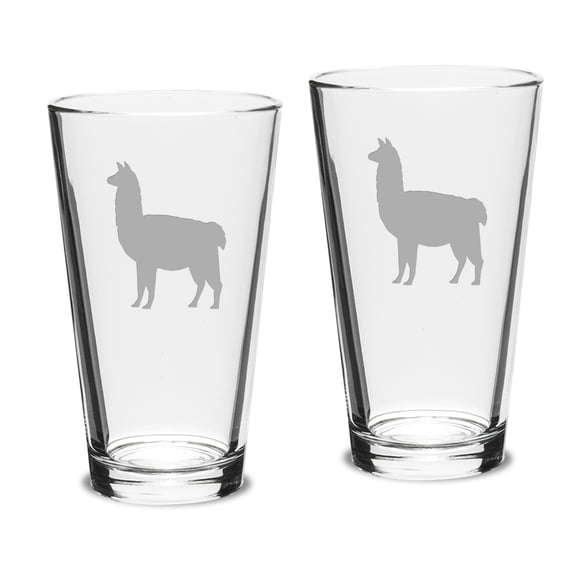 Llama Deep Etched Classic Pub Pint Glass Set of 2
