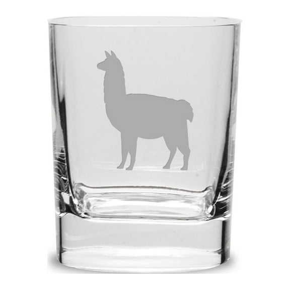 Llama Deep Etched Luigi Bormioli 11.75 oz Square Round Double Old Fashion Glass