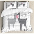 thumbnail image 1 of Llama Duvet Cover Set King Size, Two Animals in Love with a Heart Between Them LLove Quote Greyscale Animals, Decorative 3 Piece Bedding Set with 2 Pillow Shams, Grey Pale Grey Pink, by Ambesonne, 1 of 3