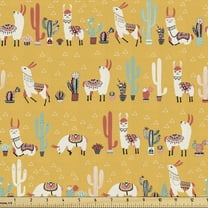 Llama Fabric by the Yard Upholstery, Doodle Native South American Animals Pattern in Folk Dress Boho Illustration, Decorative Fabric for DIY and Home Accents, 3 Yards, Multicolor by Ambesonne