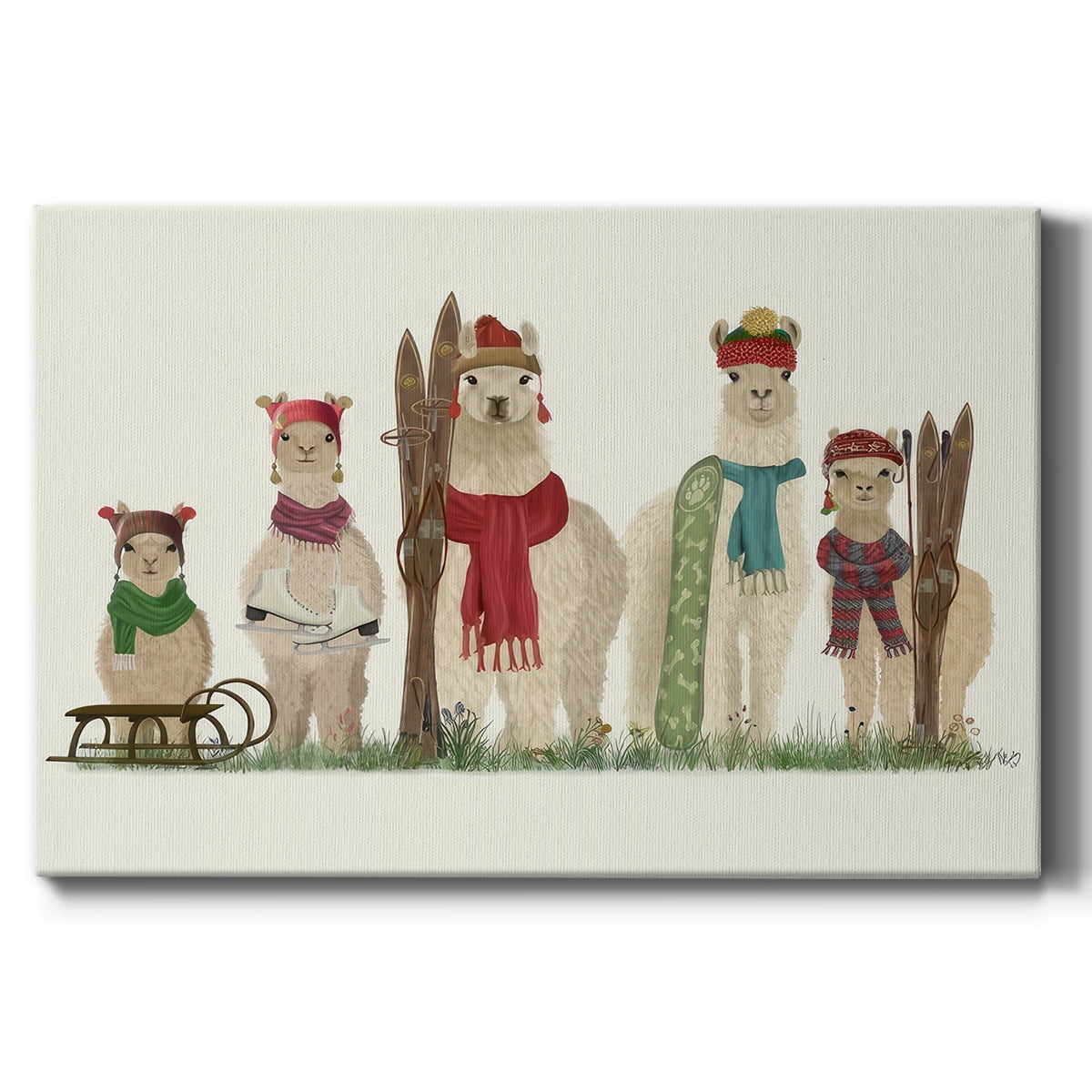 Llama Family Winter Sports- Gallery Wrapped Canvas