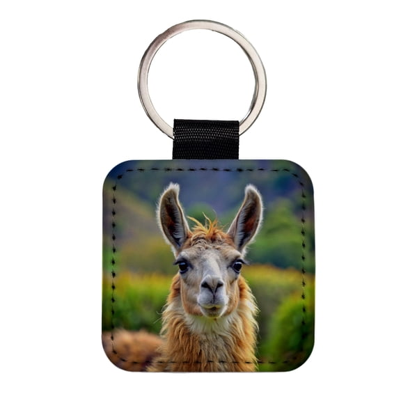 Llama Faux Leather Square Keychain