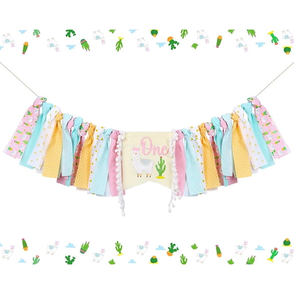Llama First Birthday Decoration High Chair Banner, Girl First Birthday Fiesta Party Decoration Llama Cactus One High Chair Banner Mexican Fiesta Theme 1st Birthday Party Supplies