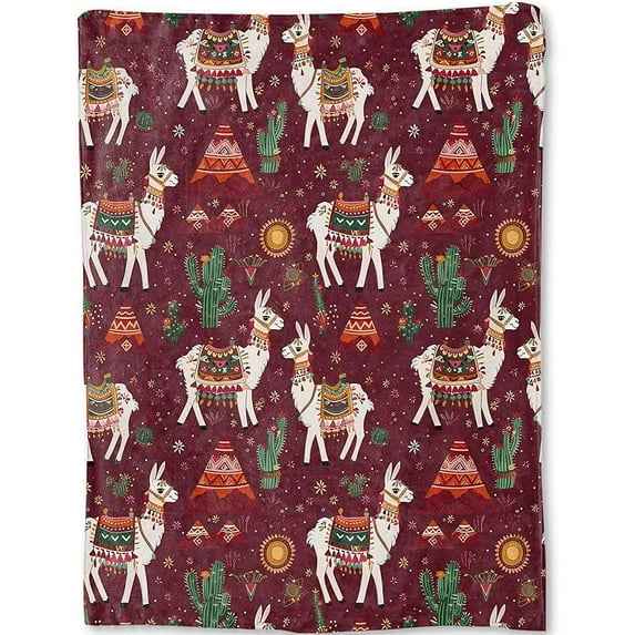 Llama Flannel Blanket - Cactus Red Throw,Whimsical Gifts for Women & Animal Lovers, Ultra Soft & Warm,Lightweight, for Couch Bedroom Living Room Boho Festive Decor 60x80in