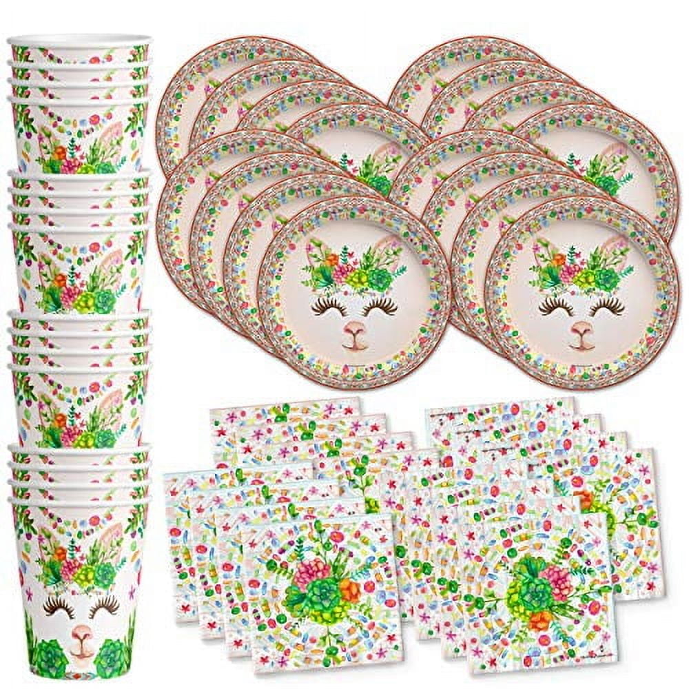 BIRTHDAY GALORE Llama Floral Birthday Party Supplies Set - Llama Birthday Decorations for Girls - Succulent Party Supplies - Spring Party - Floral Party Tableware Includes Plates Napkins and Cups | Kit for 16