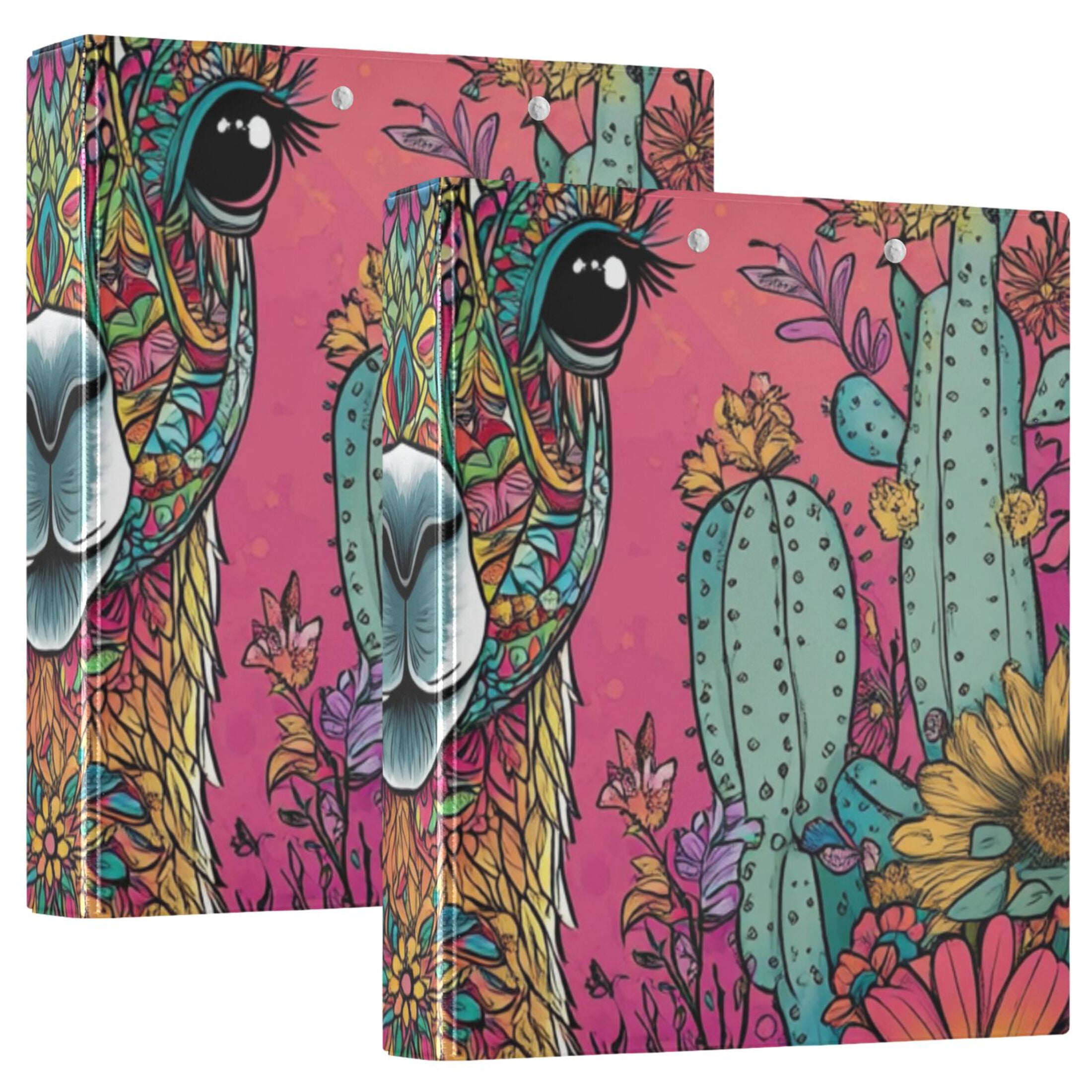 Llama Flowers 3 Ring Binders 1.5 inch Hardcover File Folders with Interior Pockets A4 Size Organizer for School Office Hospital