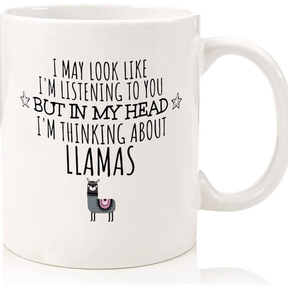 Llama Gift, Llama Mug, Funny Llama Lover Gift, Thinking About Llamas, Llama Farm Farmer Owner Gifts, Llama Gifts For Her, Women, Girls, Ceramic Novelty Coffee Mugs 11oz, 15oz Mug, Tea Cu