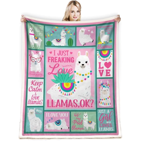 Llama Gifts for Women Girls,Llama Blanket,Just A Girl Who Loves Llamas Blanket,Gifts for Llama Lovers,Alpaca Blanket,Alpaca Gifts Cozy Lightweight Fleece Llama Blanket for Sofa Couch 50"X60"