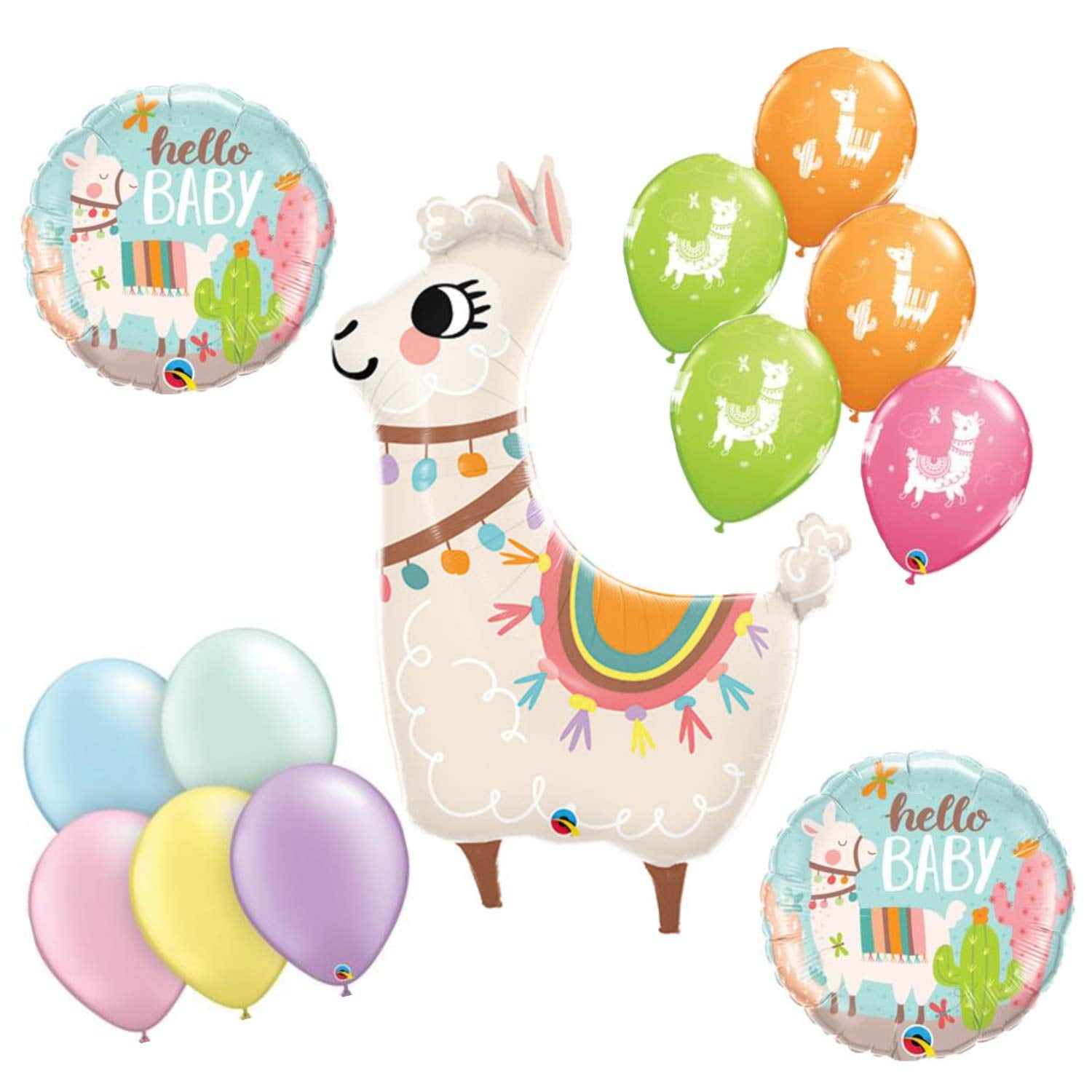 DALVAYDELIGHTS Llama Hello Baby Shower or Birthday Balloon Party Bundle, Includes 13 Balloons