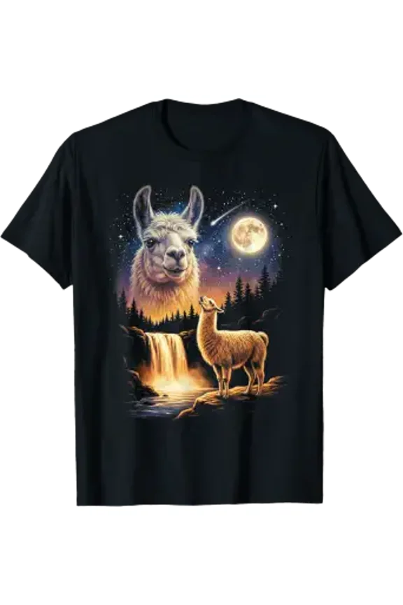 Llama Howling To The Moon Weird Meme Funny 90'S Llama Alpaca T-Shirt