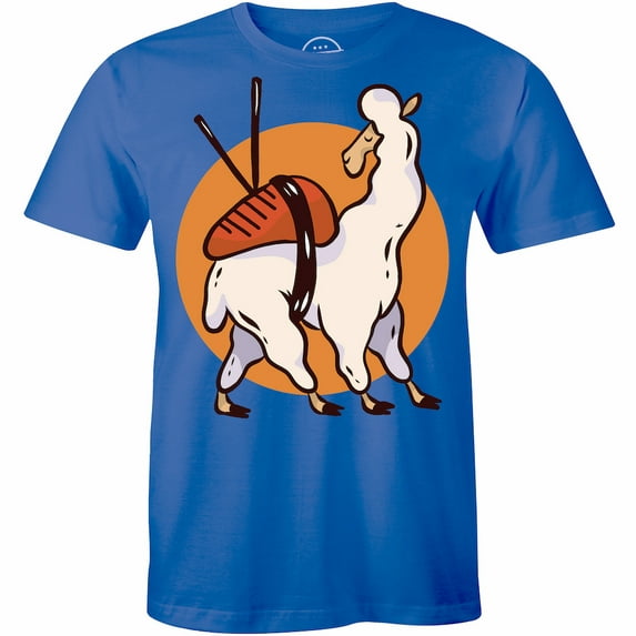 Llama Japanese Sushi Cartoon Animal Humor Funny Short Sleeve Crew Neck T-Shirt