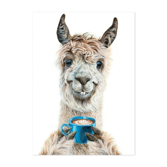 Llama Latte - Painting Unframed Wall Art Print 5 x 7 inches