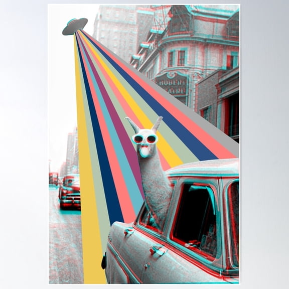 Llama-Linda Ufo Attack Poster Wall Art, Modern Wall Decor For Living Room Bedroom, 8x12 UNFRAMED