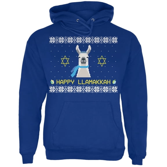 Llama Llamakkah Ugly Hanukkah Sweater Deep Royal Adult Hoodie
