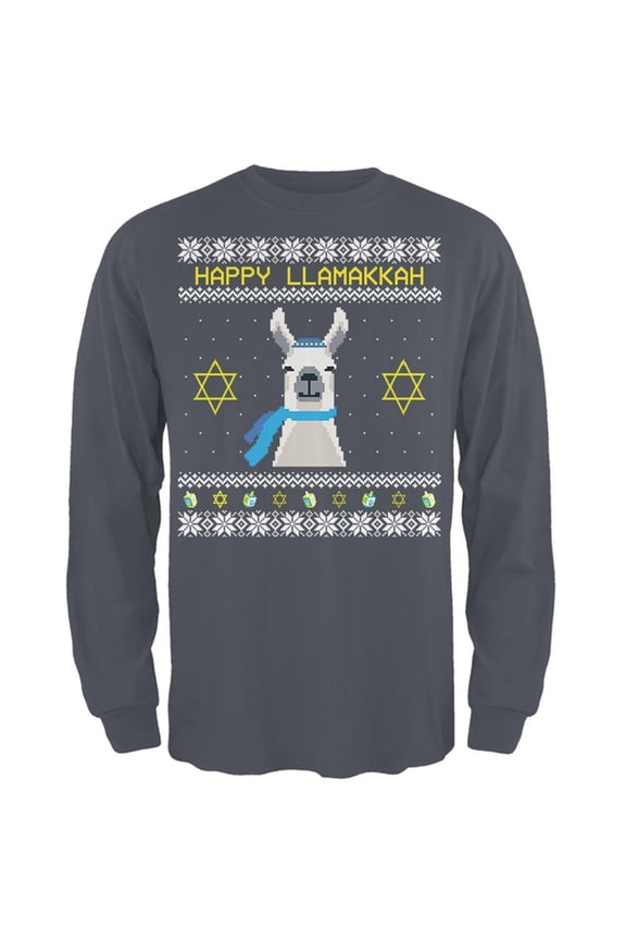 Llama Llamakkah Ugly Hanukkah Sweater Mens Long Sleeve T Shirt
