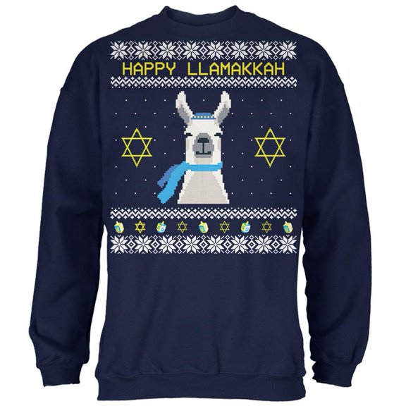 Llama Llamakkah Ugly Hanukkah Sweater Mens Sweatshirt Navy LG