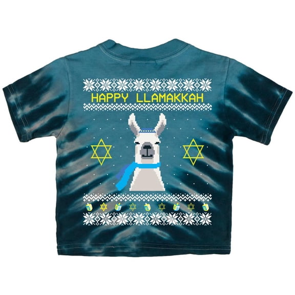 Llama Llamakkah Ugly Hanukkah Sweater Royal Toddler T Shirt Blue Radial Tie Dye 2T