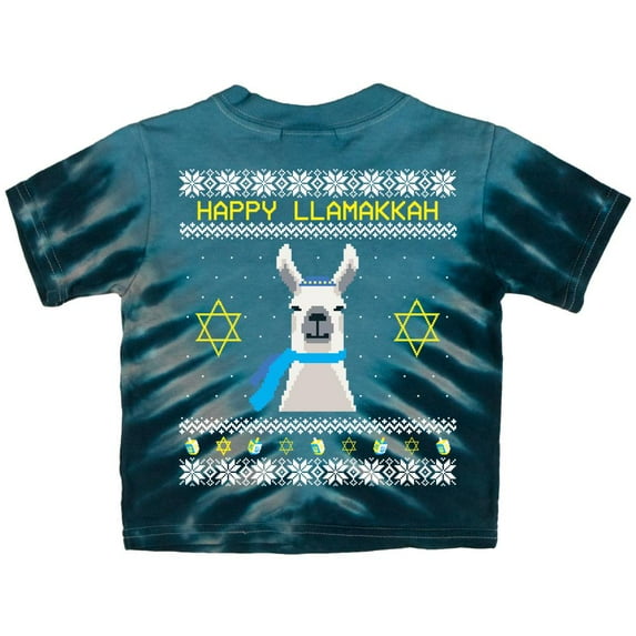 Llama Llamakkah Ugly Hanukkah Sweater Royal Toddler T Shirt Blue Radial Tie Dye 2T