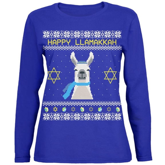 Llama Llamakkah Ugly Hanukkah Sweater Royal Womens Long Sleeve T Shirt