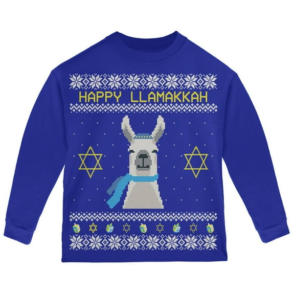 Llama Llamakkah Ugly Hanukkah Sweater Toddler Long Sleeve T Shirt Royal 3T